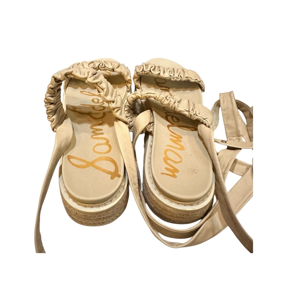 Sam Edelman Nude Platform Espadrille Sandals Size 8 Ruched Straps Ankle Wrap - Picture 8 of 13
